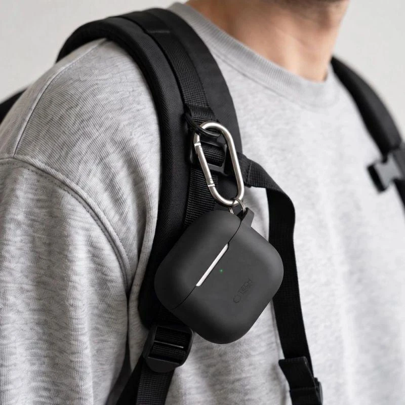 AirPods 4 Tech-Protect silikoninis Hook dėklas jūsų ausinėms juodos spalvos