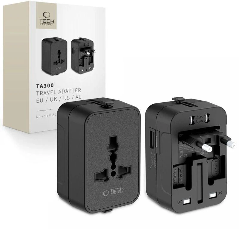 Tech-Protect TA300 Travel Adapteris EU / UK / AU - Juodas