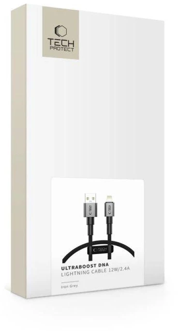 Tech-Protect Ultraboost DNA USB-A / Lightning kabelis 12W/2.4A 25 cm - pilka
