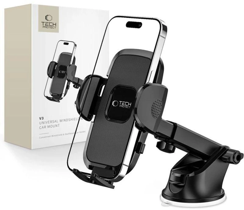 Tech-Protect V3 automobilinis telefono laikiklis for windshield/cockpit – juodos spalvos