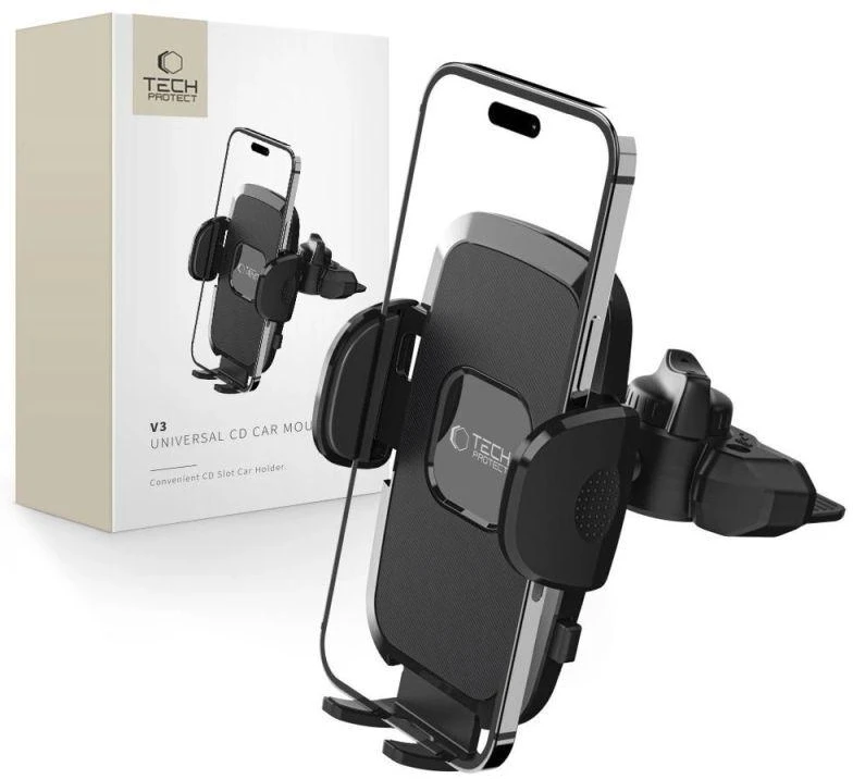 Tech-Protect V3 automobilinis telefono laikiklis su CD drive – juodos spalvos
