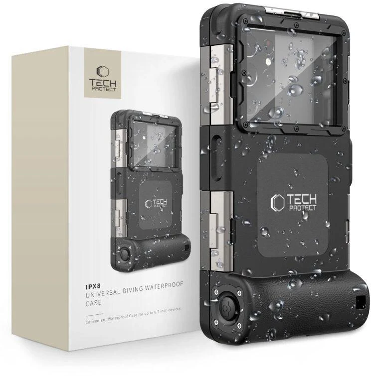 Tech-Protect Vandeniui atsparus dėklas IPX8, skirtas 4.7-6.7 colių išmaniesiems telefonams - Juodas