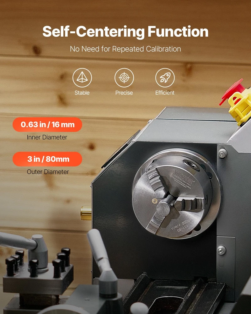 VEVOR 80 mm 3-žandikaulinis savaime centro sekraftas