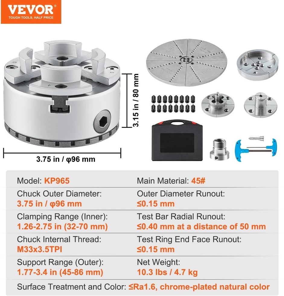 VEVOR KP965 tekinimo stūmoklis 4 žandikaulių 96 mm