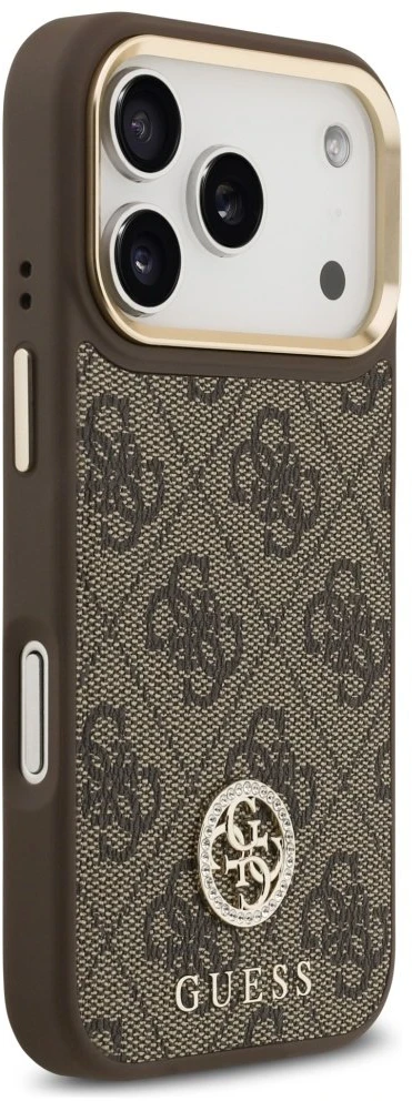 Guess 4G Strass Logo & Big Strap Metal Mygtukai MagSafe dėklas skirtas Apple iPhone 17 Pro Brown