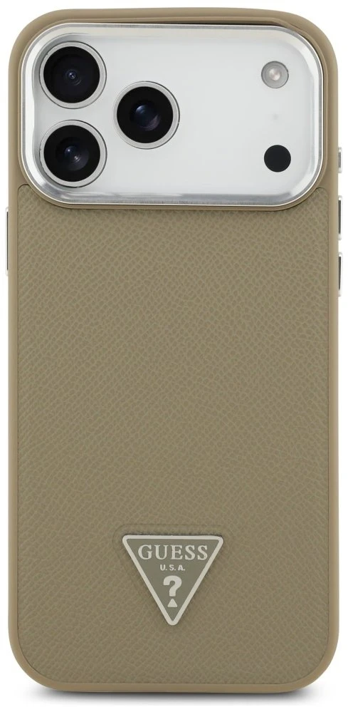 „Guess“ grūdėto trikampio logotipo „MagSafe“ dėklas, skirtas „iPhone 17 Pro Max“ – ruda