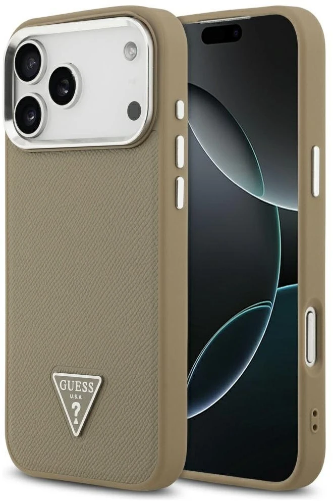 „Guess“ grūdėto trikampio logotipo „MagSafe“ dėklas, skirtas „iPhone 17 Pro Max“ – ruda