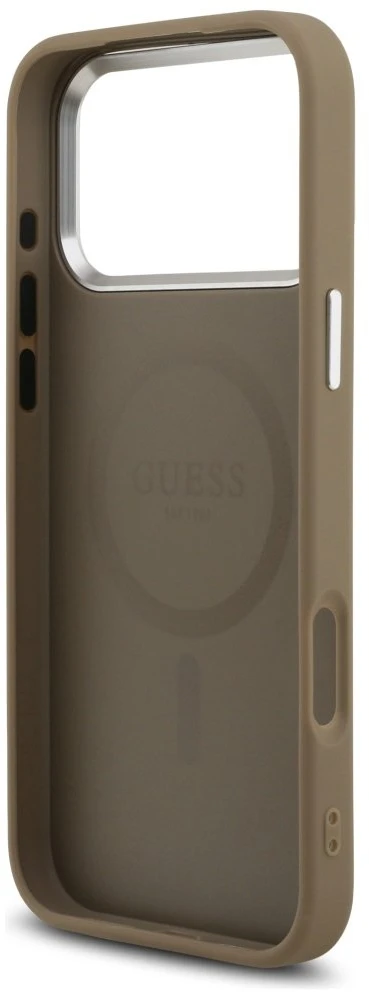 „Guess“ grūdėto trikampio logotipo „MagSafe“ dėklas, skirtas „iPhone 17 Pro Max“ – ruda