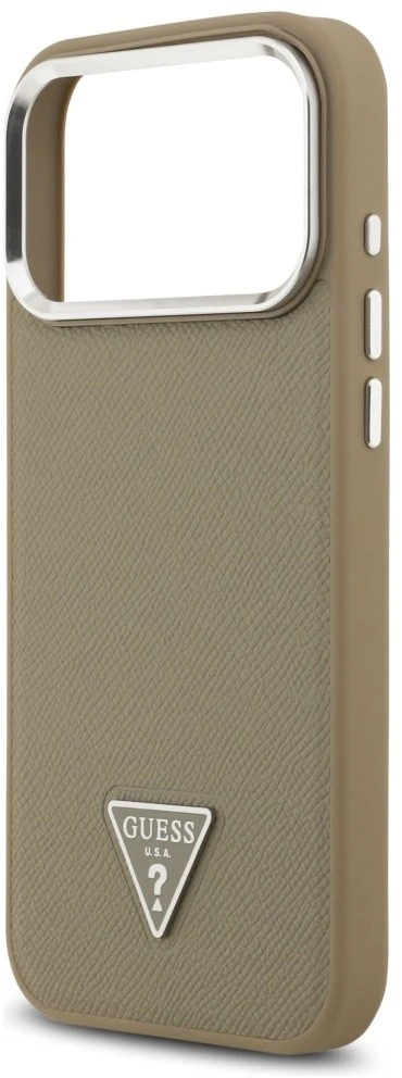 „Guess“ grūdėto trikampio logotipo „MagSafe“ dėklas, skirtas „iPhone 17 Pro Max“ – ruda