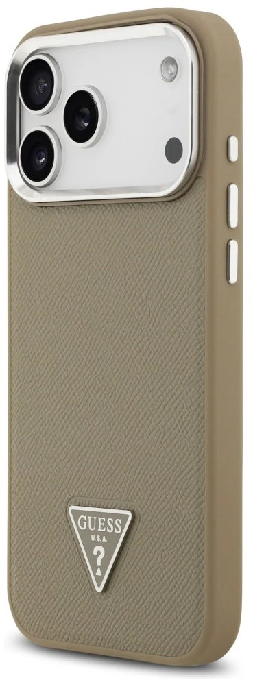 „Guess“ grūdėto trikampio logotipo „MagSafe“ dėklas, skirtas „iPhone 17 Pro Max“ – ruda