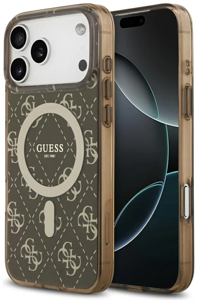„Guess IML 4G“ „MagSafe“ dėklas su fonu, skirtas „iPhone 17 Pro“ – rudas