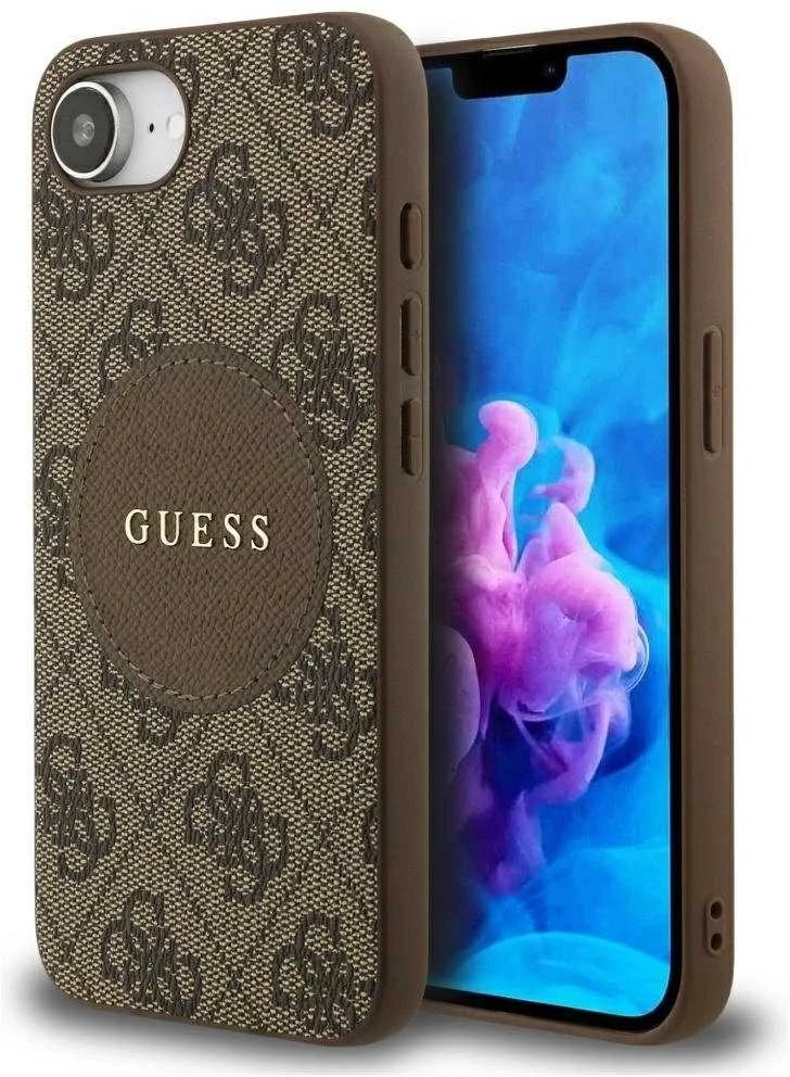 „Guess 4G Circle Classic Logo MagSafe“ dėklas, skirtas iPhone 16e - ruda