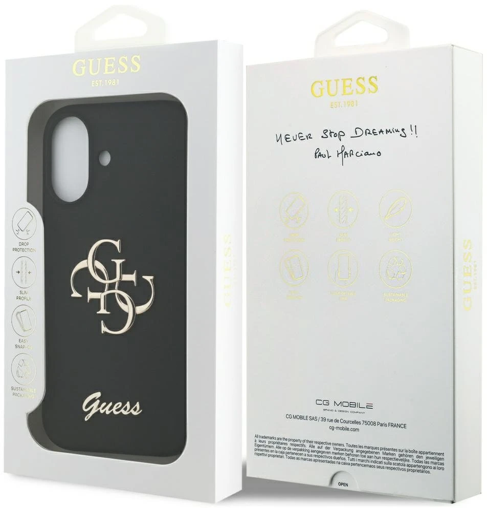 Telefono dėklas Guess Silicone Big 4G Script iPhone 17, juodas