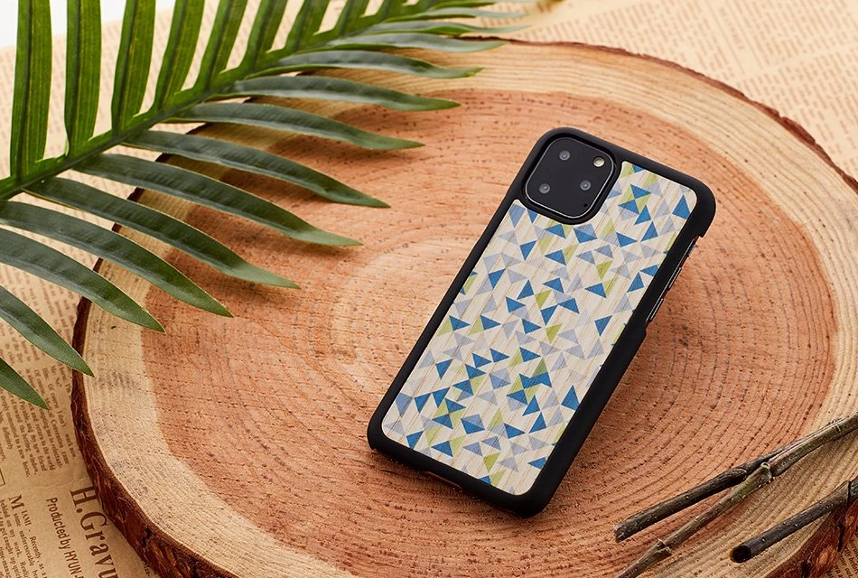 MAN Telefono dėklas iPhone 11 Pro Max, mėlynas su juodu trikampių raštu