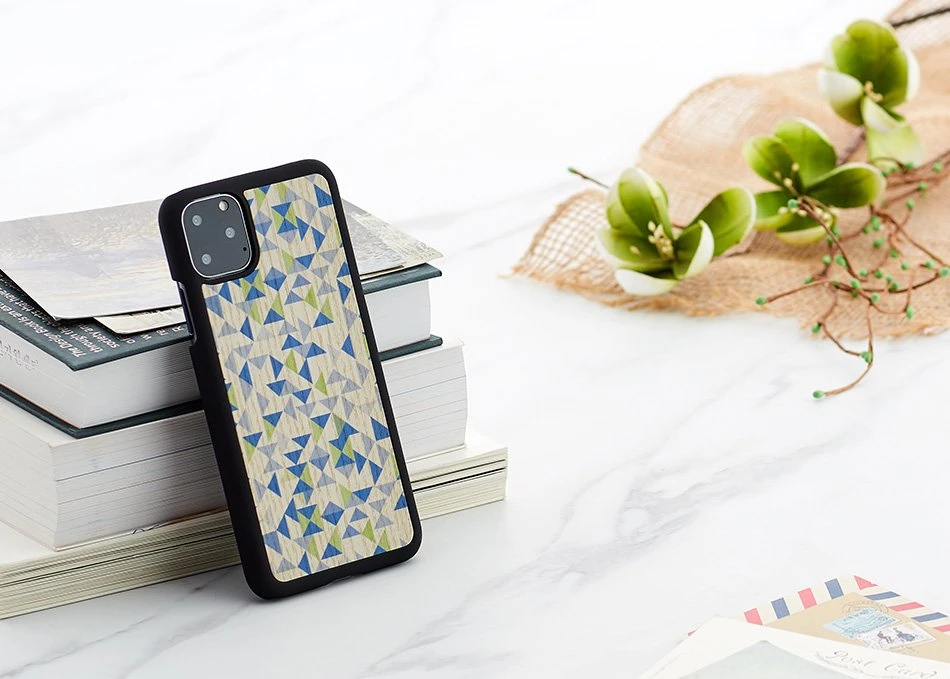MAN Telefono dėklas iPhone 11 Pro Max, mėlynas su juodu trikampių raštu