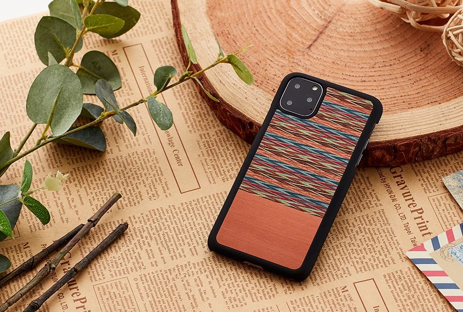 MAN Telefono dėklas iPhone 11 Pro, rudas su juodu languotu raštu