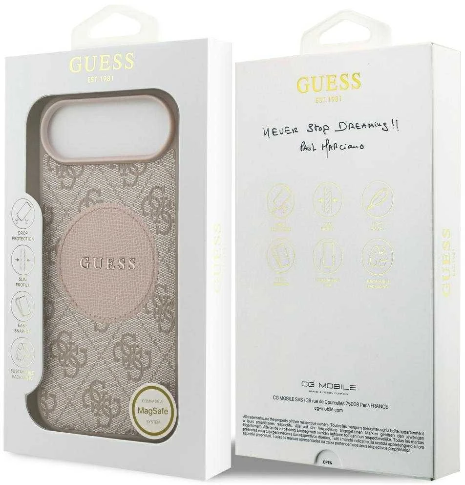 Dėklas Guess 4G Circle Classic Logo MagSafe skirtas Apple iPhone Air rožinės spalvos