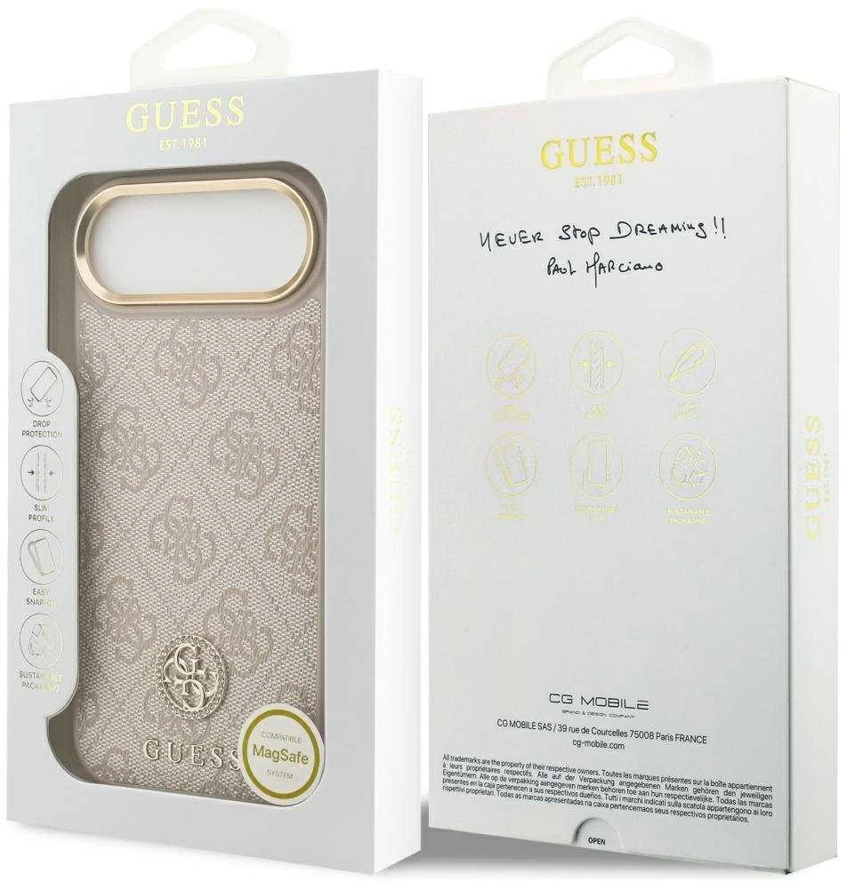GUESS dėklas, skirtas IPHONE 17 Air, suderinamas su MagSafe GUHMP17MP4GRMDEP (PU su 4G Strass logotipu), rožinis