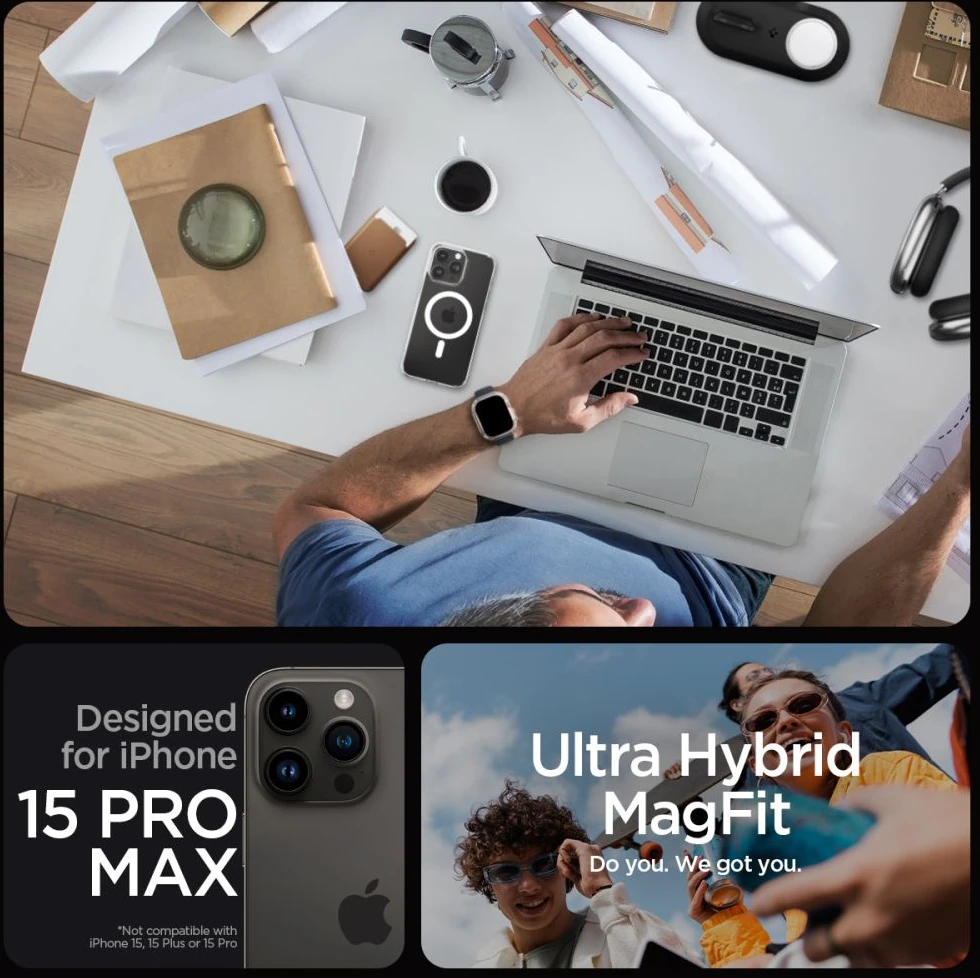 Spigen Ultra Hybrid (MagFit) dėklas skirtas Apple iPhone 15 Pro Max, spalva - Balta