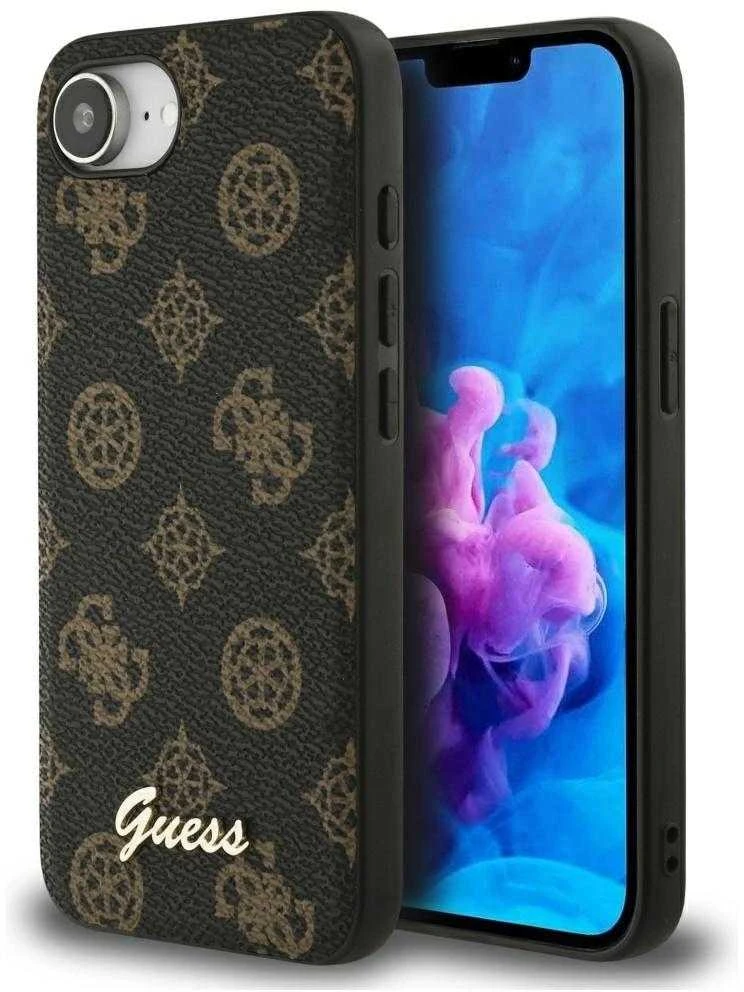 Guess Peony Script Logo MagSafe iPhone 16e Dėklas Juodas