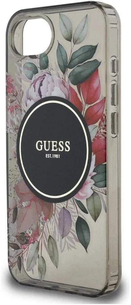 Guess IML Flowers MagSafe iPhone 16e Dėklas - Juodas