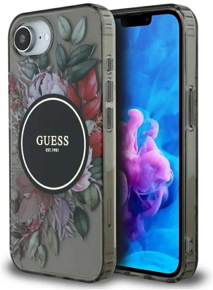 Guess IML Flowers MagSafe iPhone 16e Dėklas - Juodas
