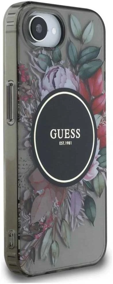 Guess IML Flowers MagSafe iPhone 16e Dėklas - Juodas