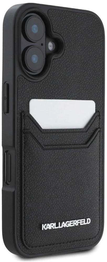 Karl Lagerfeld HC Grained PU Cardslot metalinis pailgas iPhone 16 dėklas - Juodas
