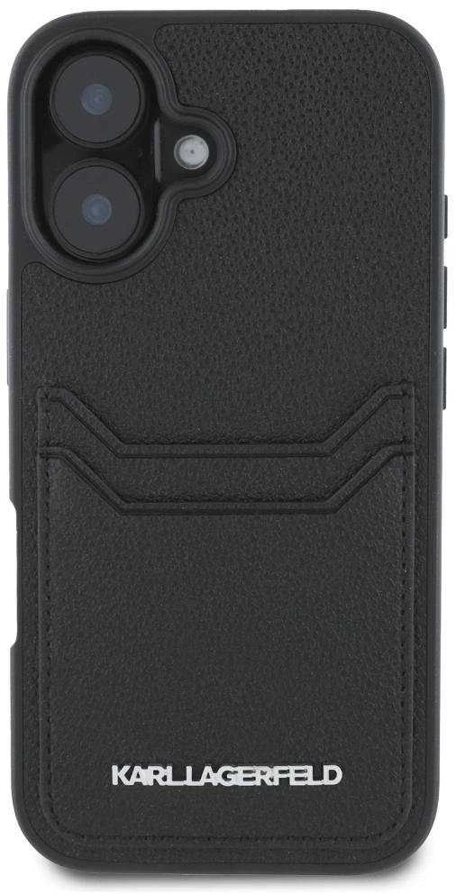 Karl Lagerfeld HC Grained PU Cardslot metalinis pailgas iPhone 16 dėklas - Juodas
