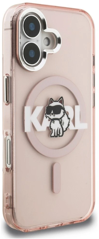 Dėklas Karl Lagerfeld IML Choupette Sketch Logo MagSafe iPhone 16 Case - Rožinė