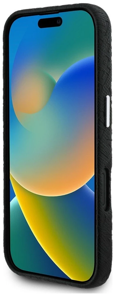 Karl Lagerfeld Grained PU Repeated Logo MagSafe dėklas skirtas Apple iPhone 16 juodos spalvos