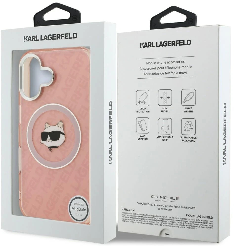 Dėklas Karl Lagerfeld IML Choupette Head Logo MagSafe iPhone 16 Case - Rožinė