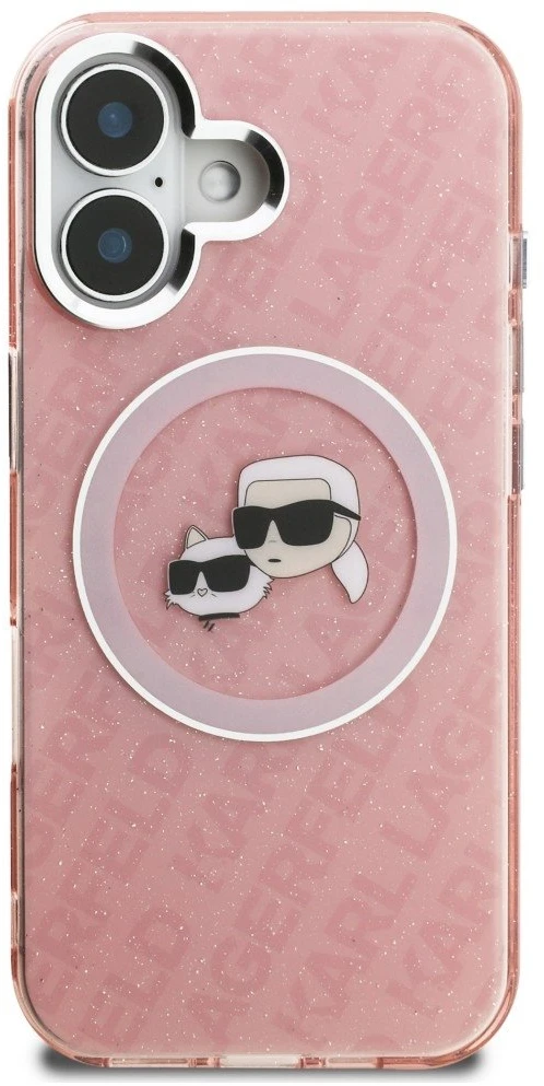 Karl Lagerfeld IML K&CH Heads Repeated Logo MagSafe dėklas Apple iPhone 16 rožinės spalvos