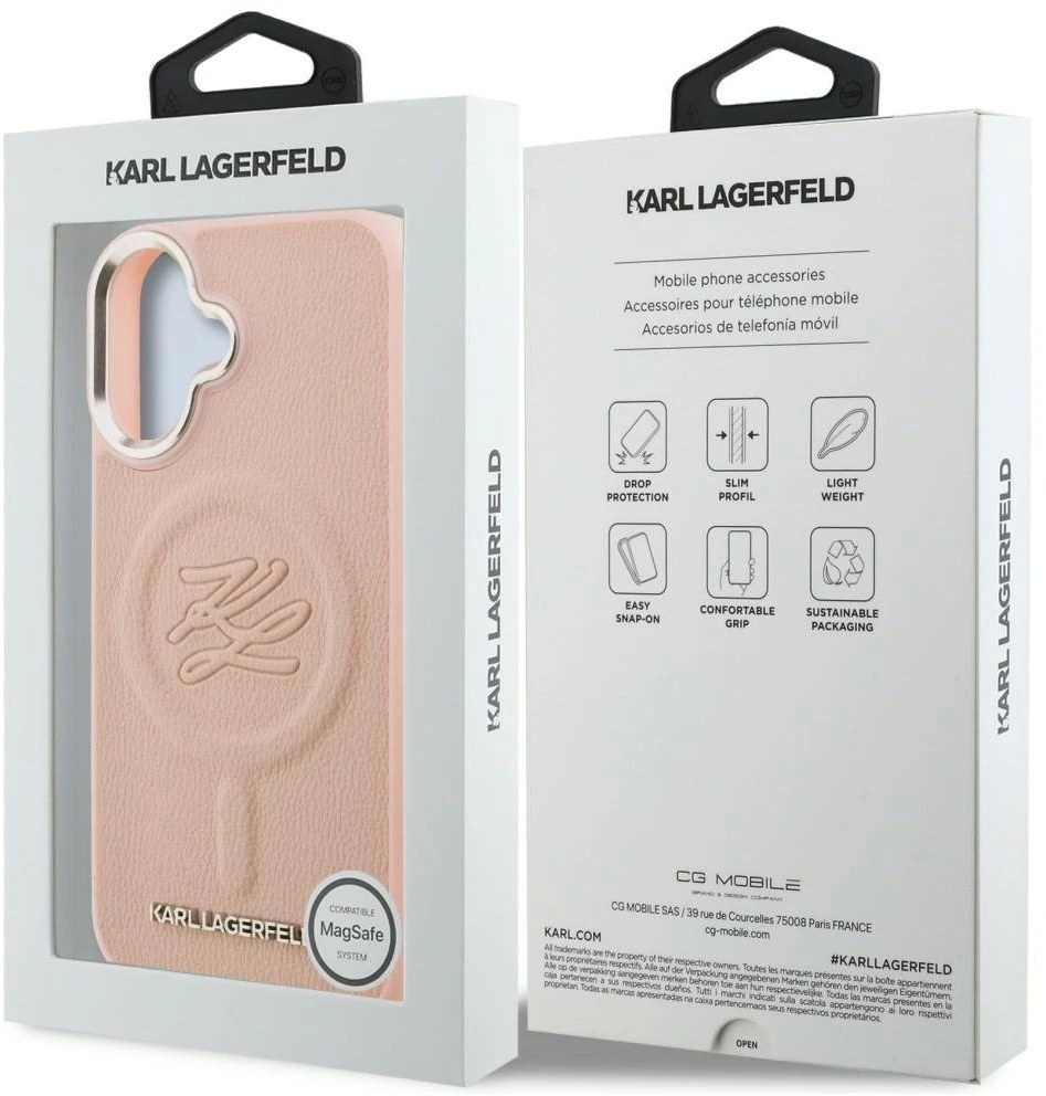 Dėklas Karl Lagerfeld Initial & Metal Logo MagSafe iPhone 16 Case - Rožinė