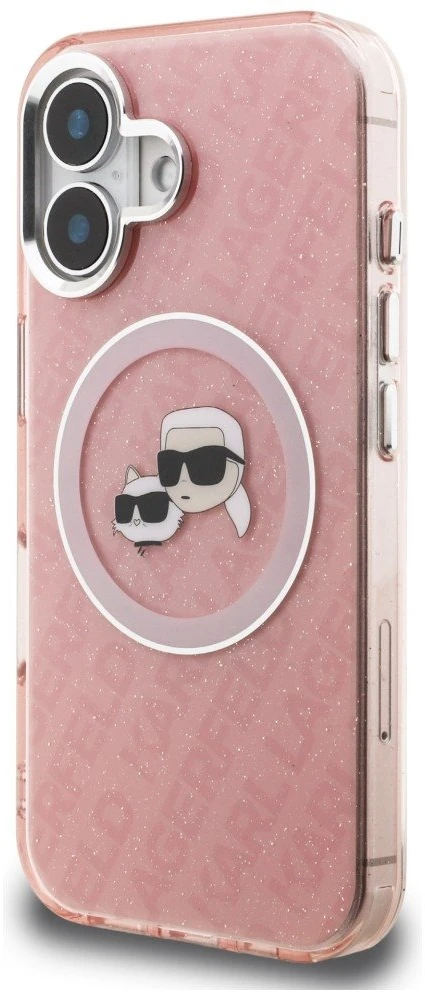 Karl Lagerfeld IML K&CH Heads Repeated Logo MagSafe dėklas Apple iPhone 16 rožinės spalvos