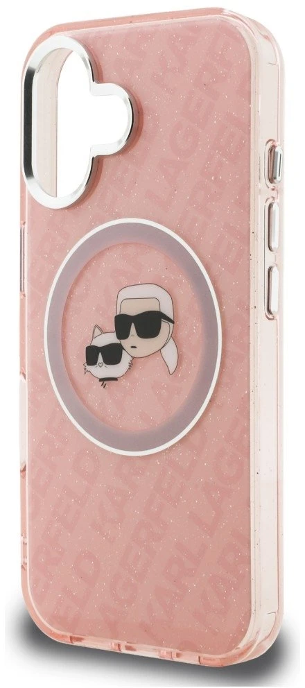 Karl Lagerfeld IML K&CH Heads Repeated Logo MagSafe dėklas Apple iPhone 16 rožinės spalvos