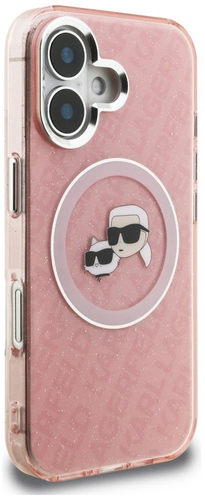Karl Lagerfeld IML K&CH Heads Repeated Logo MagSafe dėklas Apple iPhone 16 rožinės spalvos