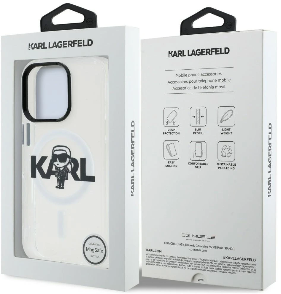 „Karl Lagerfeld IML Karl Sketch Logo MagSafe“ dėklas, skirtas „iPhone 16 Pro“ – skaidrus