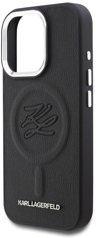 Karl Lagerfeld „MagSafe“ dėklas su inicialais ir metaliniu logotipu, skirtas „iPhone 16 Pro“ – Juodas