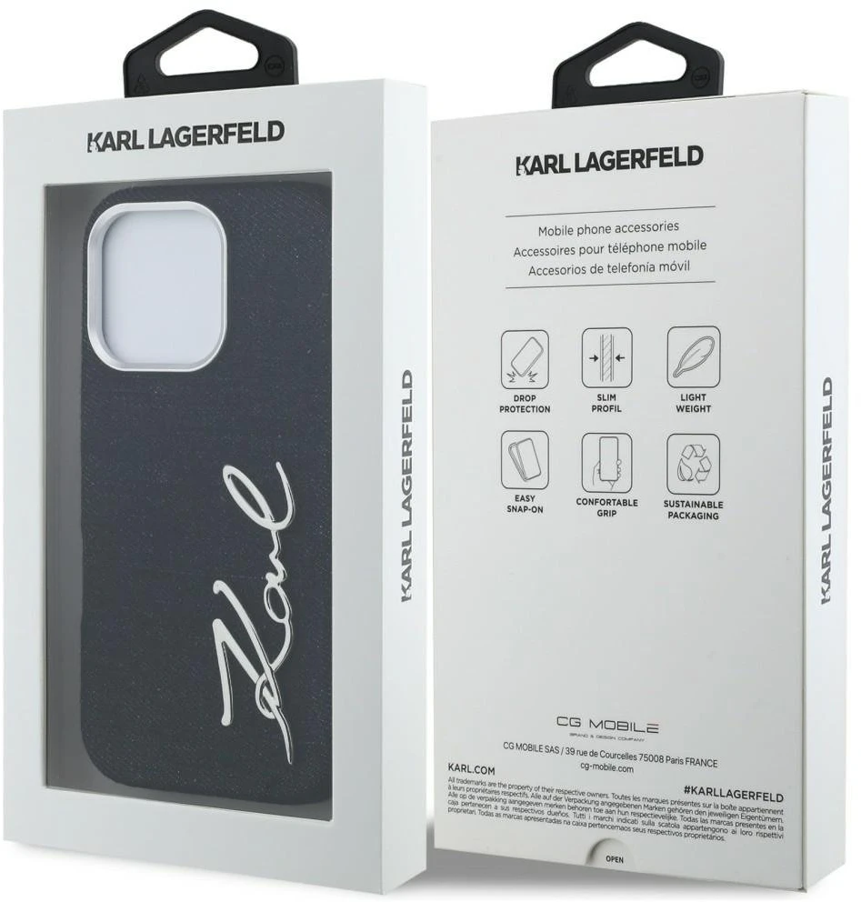 Dėklas Karl Lagerfeld FW Jeans Signature Logo iPhone 16 Pro Case - Juodas