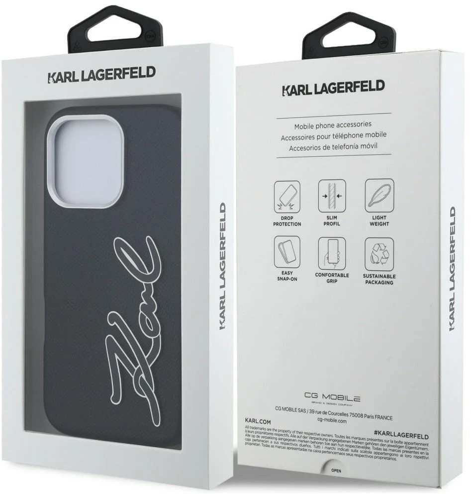Dėklas Karl Lagerfeld FW Grained Signature Logo iPhone 16 Pro Case - Juodas