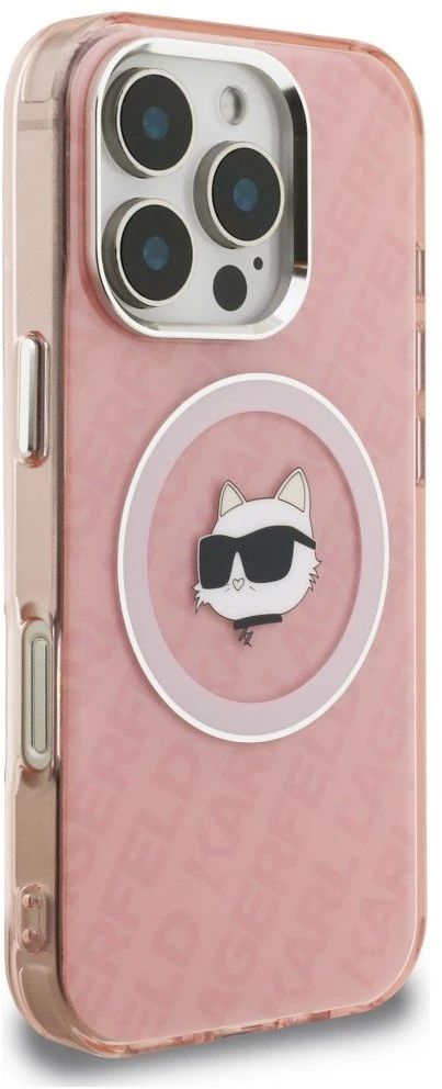 Dėklas Karl Lagerfeld IML Choupette Head Logo MagSafe Case for iPhone 16 Pro - Rožinė