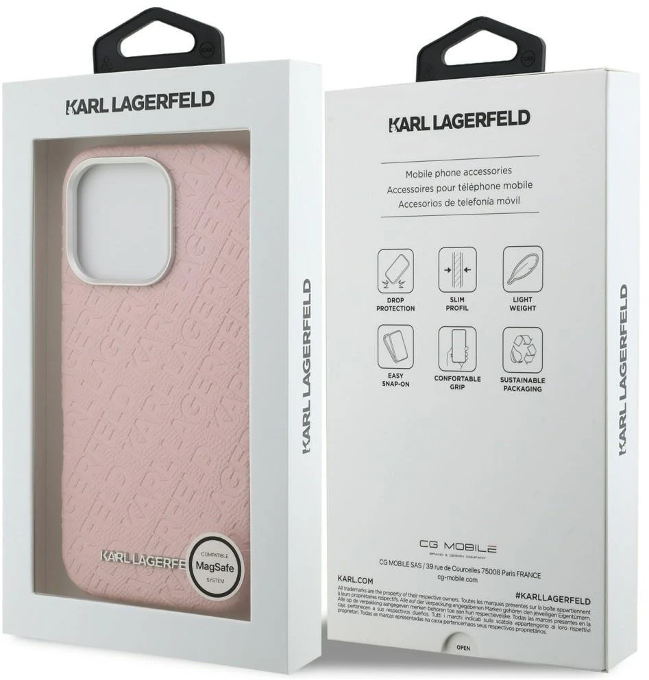 Dėklas Karl Lagerfeld FW Stamped Karl MagSafe Case for iPhone 16 Pro - Rožinė