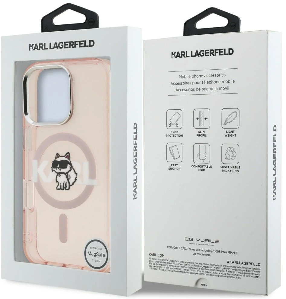 Dėklas Karl Lagerfeld IML Choupette Sketch Logo MagSafe Case for iPhone 16 Pro - Rožinė