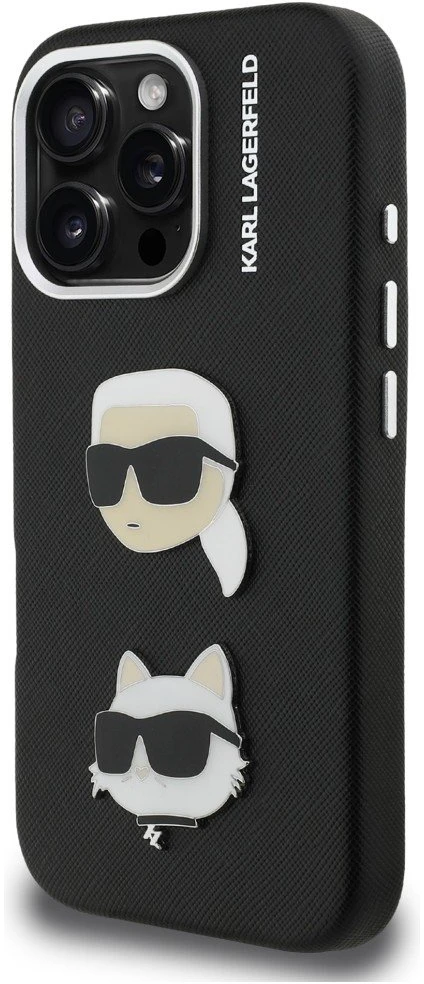 Karl Lagerfeld Grained PU K&CH Heads dėklas skirtas Apple iPhone 16 Pro juodos spalvos
