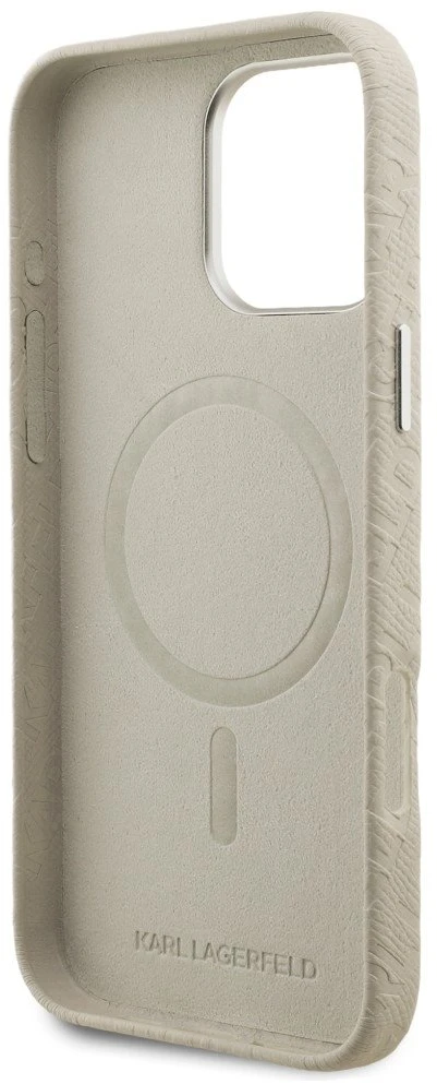 Dėklas Karl Lagerfeld FW Stamped Karl MagSafe Case for iPhone 16 Pro - rusvai gelsvas