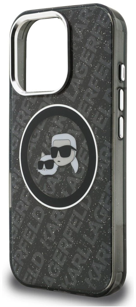 Karl Lagerfeld IML K&CH Heads Repeated Logo MagSafe dėklas Apple iPhone 16 Pro juodos spalvos