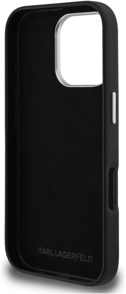 Karl Lagerfeld Grained PU K&CH Heads dėklas skirtas Apple iPhone 16 Pro juodos spalvos