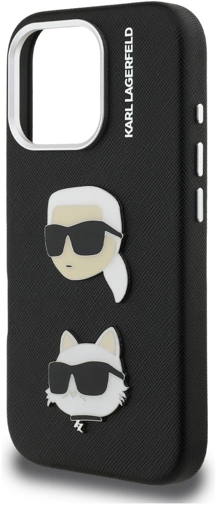 Karl Lagerfeld Grained PU K&CH Heads dėklas skirtas Apple iPhone 16 Pro juodos spalvos