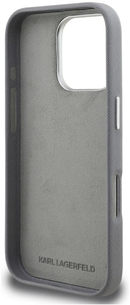 Karl Lagerfeld Grained PU K&CH Heads dėklas skirtas Apple iPhone 16 Pro Max pilkos spalvos